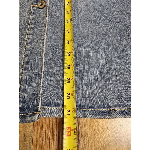 INC Womens Button Down Denim Midi Skirt Size 10 Stretch Bohemian Moto Preppy - Picture 2 of 7